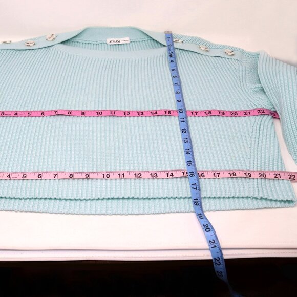 ADEAM Oversize XS Light Blue Sailing Sweater Crop Button Shoulder - Picture 11 of 13